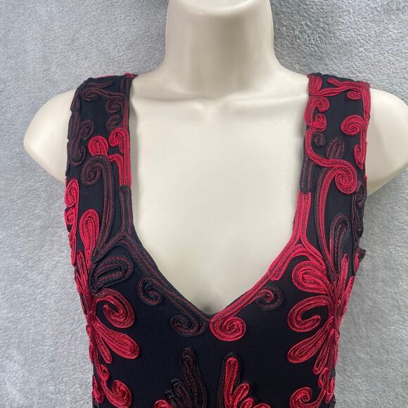 Y2k Midi Dress Size 8 Black Red Floral Embroidered Fairy Grunge Whimsigoth Party - Picture 4 of 16